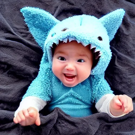 Image similar to cute and cuddly shark cub dressed like a baby