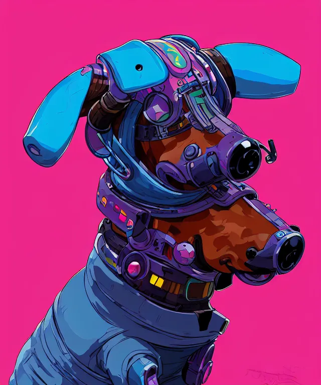 Prompt: a portrait of an anthropomorphic cyberpunk dachshund dog, ninja cyberpunk!, fantasy, elegant, digital painting, artstation, concept art, matte, sharp focus, illustration, art by josan gonzalez