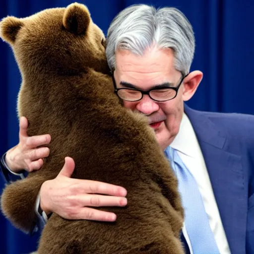 Image similar to Jerome Powell hugging a bear