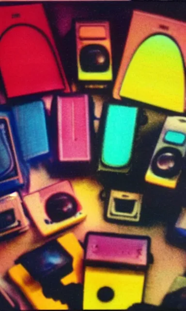 Prompt: colorful chromatic abberation, 9 0 s toy commercial, photo from the 7 0 s, polaroid photo,