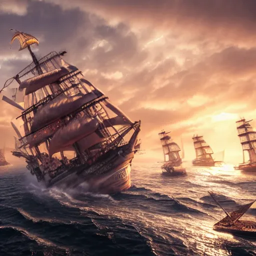 Image similar to ancient ship battle, highly detailed, photorealistic portrait, bright studio setting, studio lighting, crisp quality and light reflections, unreal engine 5 quality render