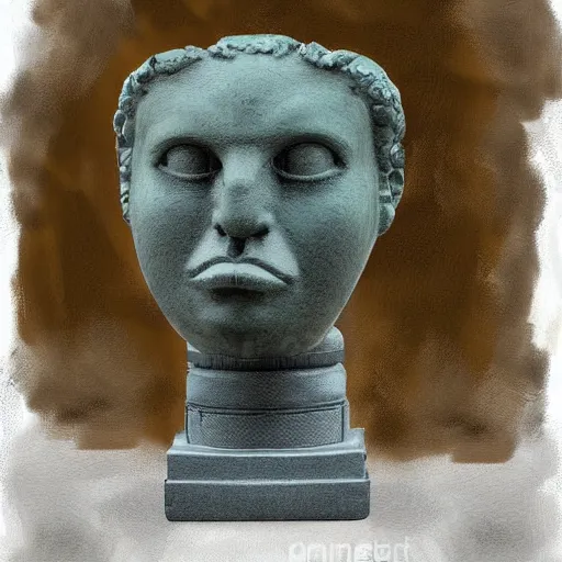 Image similar to a reneissance statue head drinking a coctail, digital painting