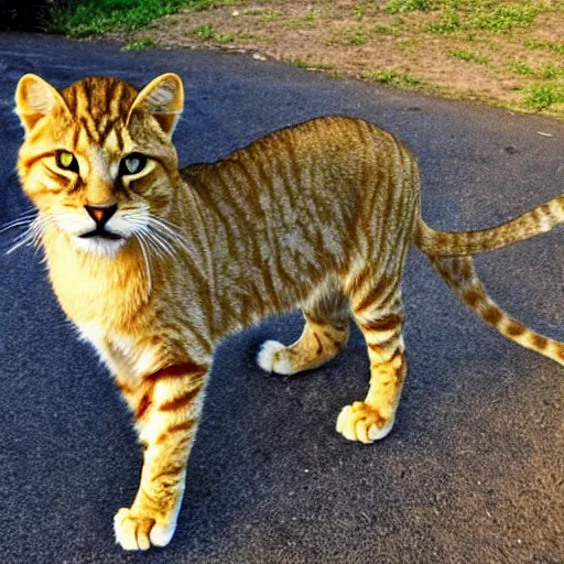 Image similar to tabby, cat mixed with a lion
