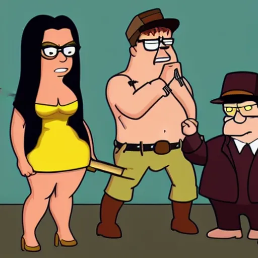 Image similar to kim kardashian in harry potter with indiana jones peter griffin and bart simpson smoking weed hyper realism