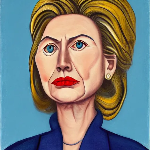 Prompt: very detailed portrait of 1 9 9 0 s hillary clinton, painted by francesco clemente, from the guggenheim