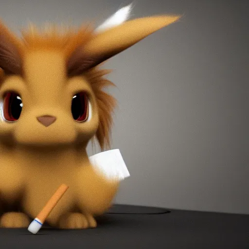 Image similar to eevee smoking a cigarette, 4 k, render, hairy, realistic