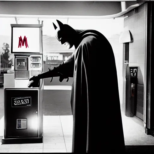 Prompt: Batman gets a job at the McDonald’s drive thru, 35mm film