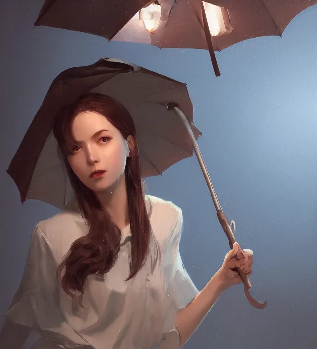 Image similar to lamp that is an umbrella, very detailed texture, realistic shaded lighting, art style by ilya kuvshinov, katsuhiro, artgerm, jeremy lipkin, michael garmash, nixeu, unreal engine 5, radiant light, intricate environment