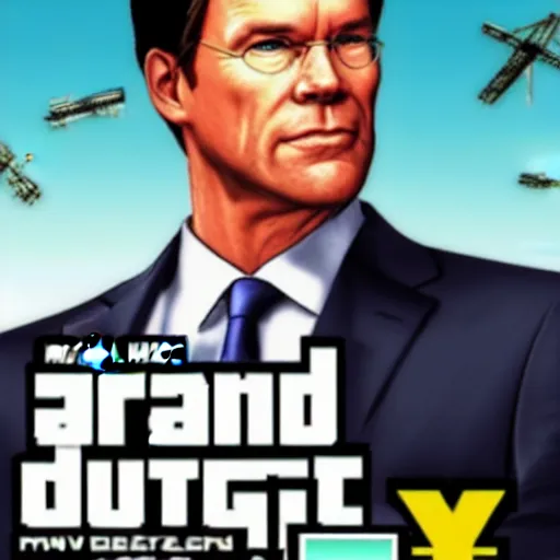 Image similar to mark rutte as grand theft auto v cover art,
