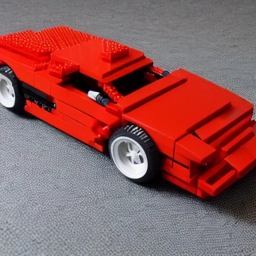 Prompt: red ferrari testarossa lego set