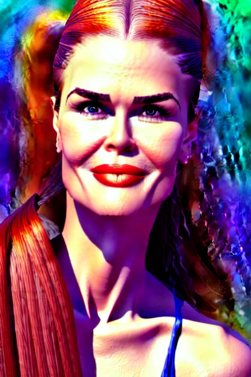 Prompt: portrait of a mix of beautiful young maria shriver, mariel hemmingway, brooke shields, nicole kidman and elle macpherson as a mermaid, thin lips, hair tied up in a pony tail, colorful artstation, cgsociety