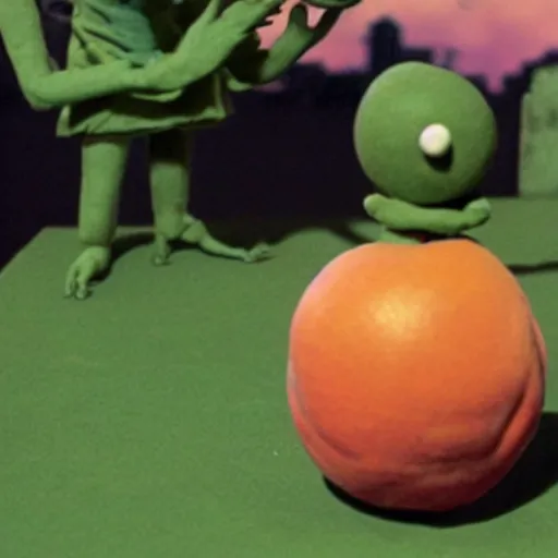 Image similar to giant peach, claymation, tim burton