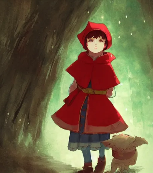 Image similar to attractive little boy character inspired in little red riding hood and venti, digital artwork made by akihiko yoshida and makoto shinkai