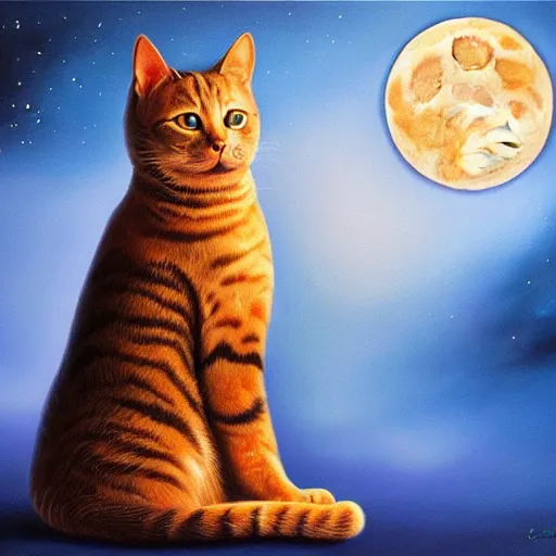 Prompt: cat praying to the moon goddess. hyper realistic, fantastic, moonlit, glow, atmospheric, detailed high resolution oil painting