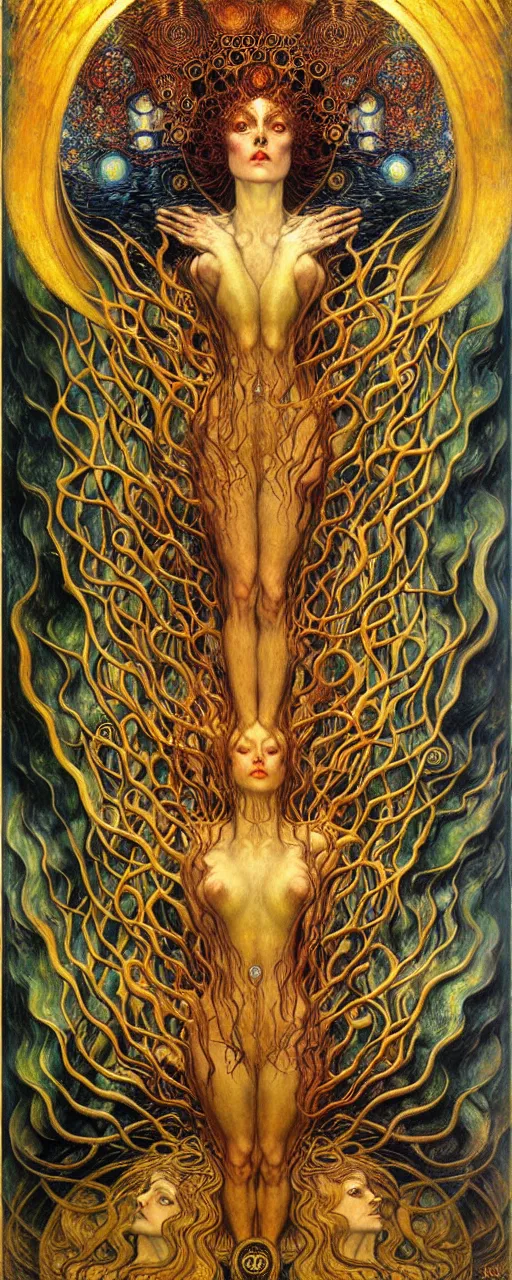 Image similar to Divine Chaos Engine by Karol Bak, Jean Delville, William Blake, Gustav Klimt, and Vincent Van Gogh, symbolist, visionary