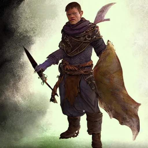 Image similar to dnd druid that looks like matt damon in last duel. concept art, fantasy, volumetric lighting, digital art