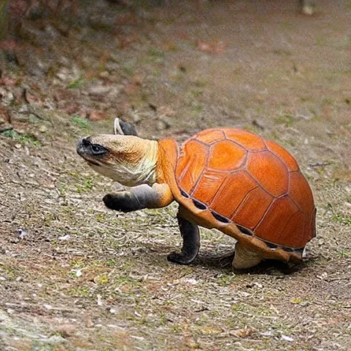 Prompt: a turtle that looks like a fox, a fox turtle hybrid