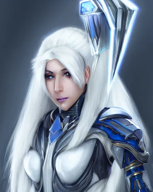 Prompt: perfect white haired attractive egyptian goddess, warframe armor, beautiful, symmetric, dreamy, half asian, pretty face, blue eyes, maesie williams, detailed, scifi platform, laboratory, experiment, 4 k, ultra realistic, epic lighting, android body, illuminated, cinematic, masterpiece, art by akihito tsukushi, voidstar