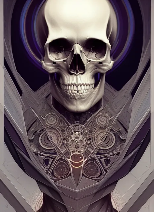 Image similar to symmetry!! portrait of skull, sci - fi, intricate, elegant, highly detailed, digital painting, artstation, concept art, smooth, sharp focus, illustration, art by artgerm and greg rutkowski and alphonse mucha, 8 k