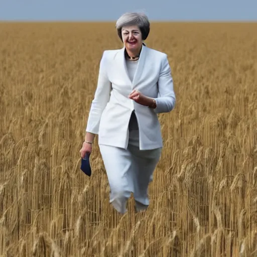 Image similar to theresa may walking in a field of wheat