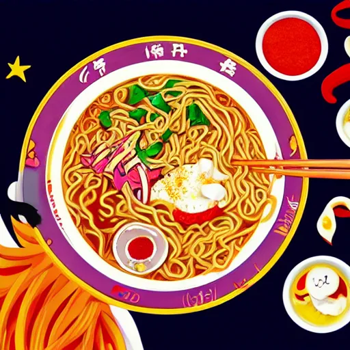 Image similar to Sailor Moon eating ramen that is way too spicy, anime style, highly detailed, 4k