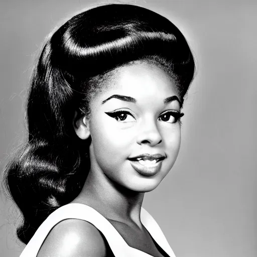 Image similar to black and white photo of a beautiful and elegant 1 9 6 5 young black actress