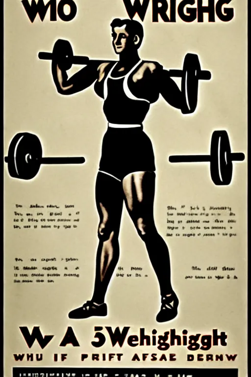 Prompt: 1940s weightlifting art poster