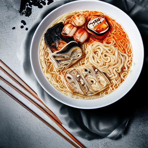 Prompt: league of legends - branded ramen. photography. food photoshoot. advertisment photography. 4 k. realistic.