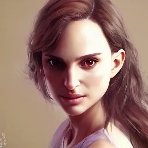 Prompt: realistic detailed semirealism beautiful gorgeous natural cute excited happy Natalie Portman 4K high resolution quality artstyle professional artists WLOP, Aztodio, Taejune Kim, Guweiz, Pixiv, Instagram, Artstation