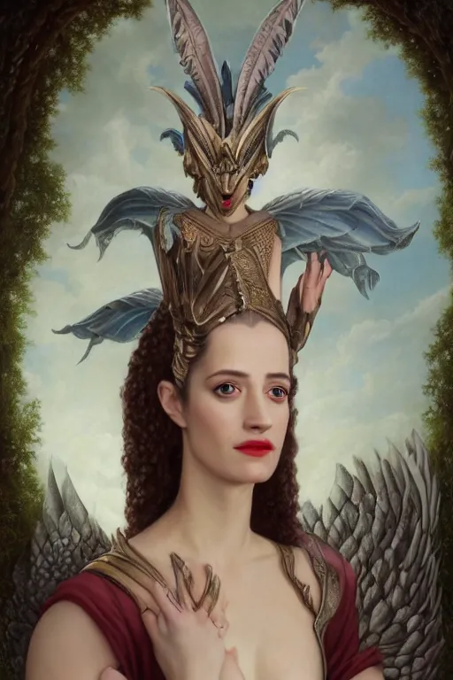 Image similar to A fantasy book style portrait painting of a hybrid, Eva Green, Anya_Taylor-Joy, Cory Chase, as a Mystical Valkyrie, Anubis-Reptilian, Atlantean Warrior, François Boucher, Oil Painting, unreal 5, DAZ, hyperrealistic, octane render, Regal, Refined, Detailed Digital Art, RPG portrait, William-Adolphe Bouguereau, Michael Cheval, Walt Disney (1937), Steampunk, Volumetric Golden dappled dynamic lighting, Highly Detailed, Cinematic Lighting, Unreal Engine, 8k, HD