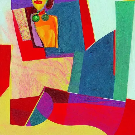 Prompt: the abstract painting of an image of a lady artistic flat illustration by Yasemin Karabenli