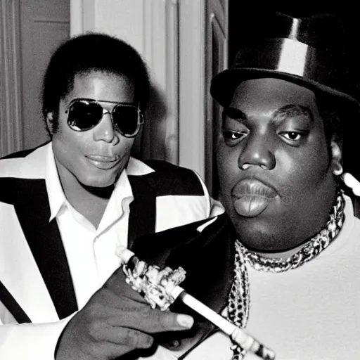 Image similar to a photograph of michael jackson and biggie smoking a joint together at the white house in 2 0 0 8, 4 k