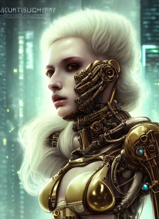 Image similar to soft lustrous hard tech ivory biotech raver gutter punk cyborg bioweapon, golden ratio, details, sci - fi, dark fantasy, cyberpunk, intricate, decadent, ornate, highly detailed, digital painting, octane render, 8 k, artstation, concept art, smooth, sharp focus, illustration, art by artgerm, loish, wlop