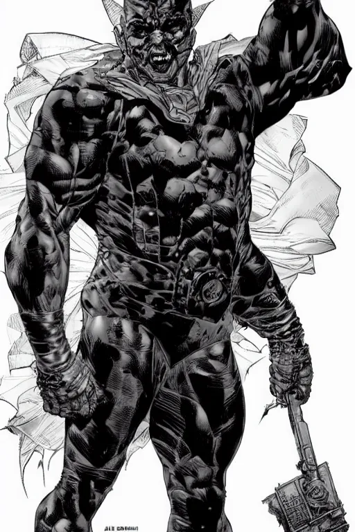 Image similar to A full body portrait of a new antihero character art by Marc Silvestri and Jim Lee, trending on artstation, ominous, mysterious