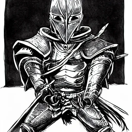 Prompt: a human knight drawn in the style of Kentaro Miura, dark manga, fantasy