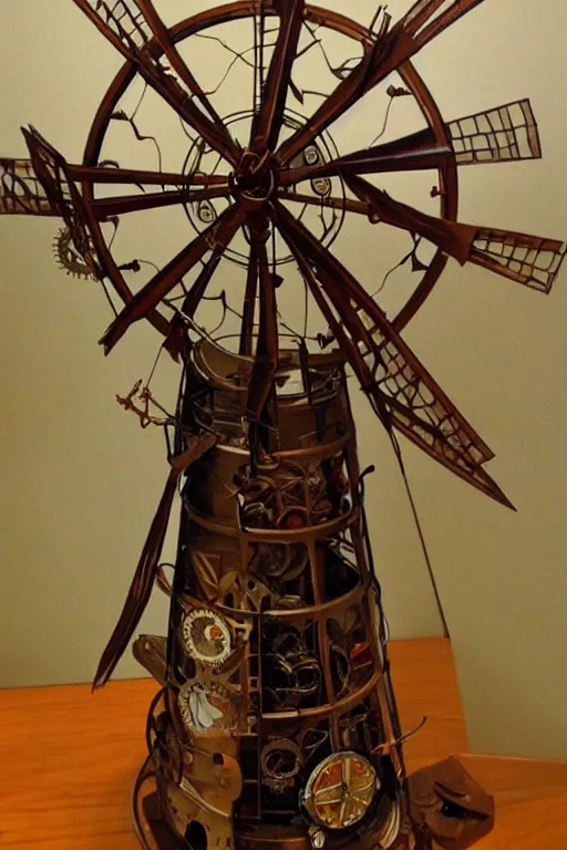 Prompt: a steampunk windmill, detailed