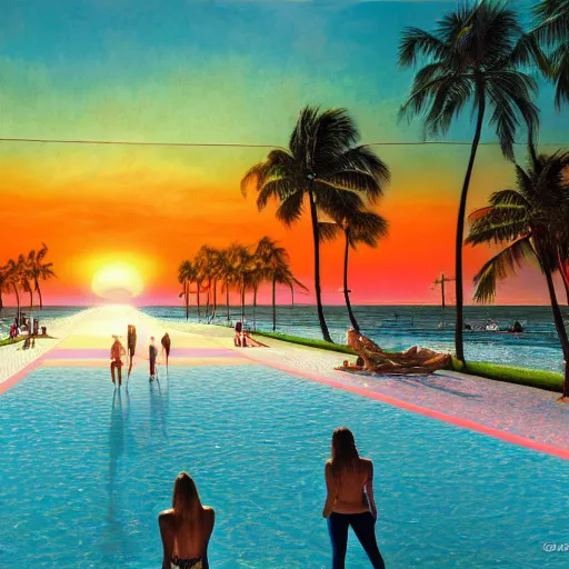 Prompt: miami beach. spring break. party hard. epic sunset. masterpiece. accidentally tripping on dmt and acid, psychedelic experience, overwhelming psychosis of self realization and burning awakening, ultra high definition, unreal engine 5, hyperrealism, masterpiece composition, by casey weldon, barclay shaw 8 k photorealistic