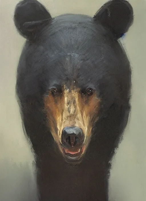 Image similar to portrait painting of anthropomorphic black bear by jeremy mann, only one head single portrait