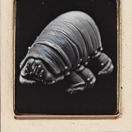 Prompt: tardigrade!!! daguerreotype portrait photograph. ansel adams. highly detailed. old timey.