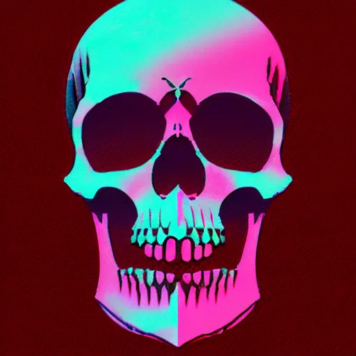 Image similar to skull glitch art with red and violet