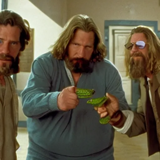 Image similar to a toad like the big lebowski, jeff bridges the dude with a frog, realistic from the movie the big lebowski by the coen brothers, 8 h