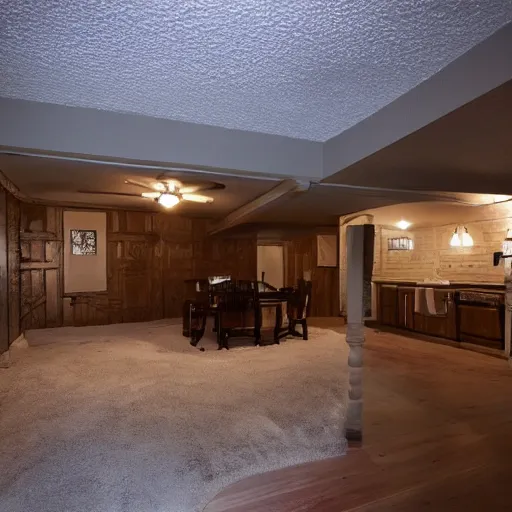 Prompt: a real estate home interior photo. there is an intruder in the basement