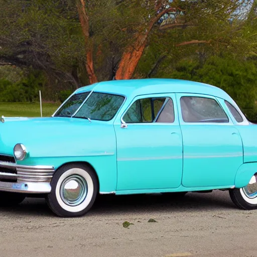 Prompt: a 1950s car, turquoise