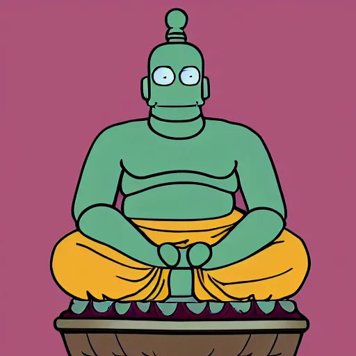 Image similar to Bender from Futurama, as Buddha, illustration