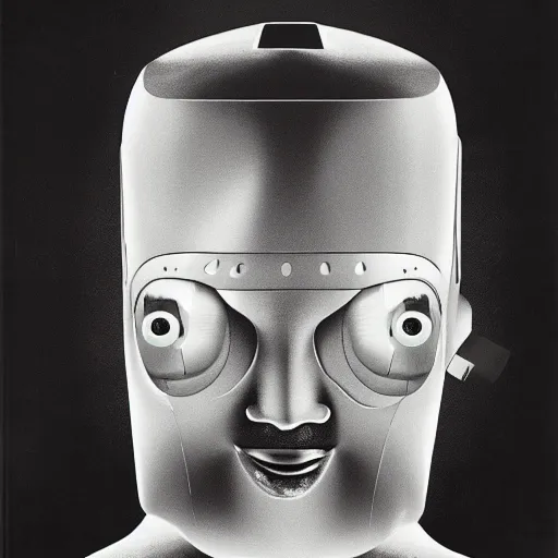 Image similar to The man with robot head, movie by David Lynch