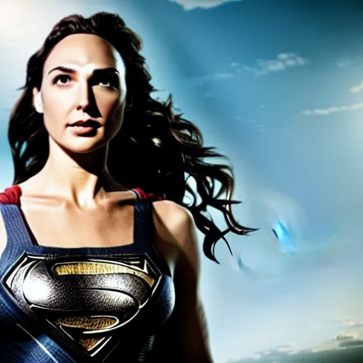 Prompt: an potrait of gal gadot play Man of Steel replacing Henry Cavill, photorealistic, high detail, photo studio, testing custom, full body shot 4k