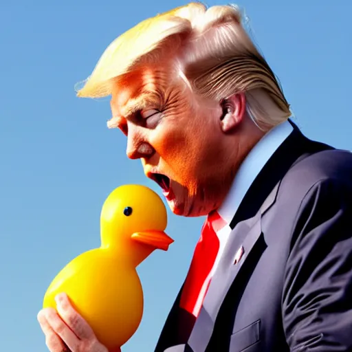 Image similar to donald trump biting a rubber ducky