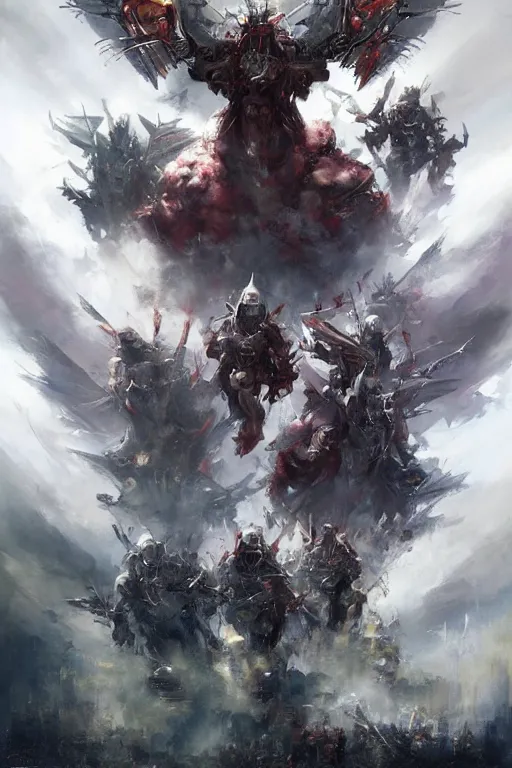 Prompt: behold and witness the ascension of the god emperor's angels of death!, by ryohei hase, by john berkey, by jakub rozalski, by john martin