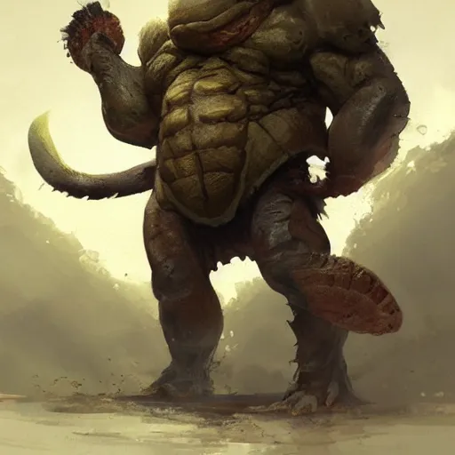 Image similar to anthropomorphic turtle brute, greg rutkowski