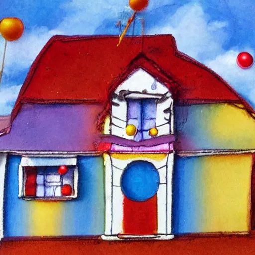 Image similar to poorly rendered clown house